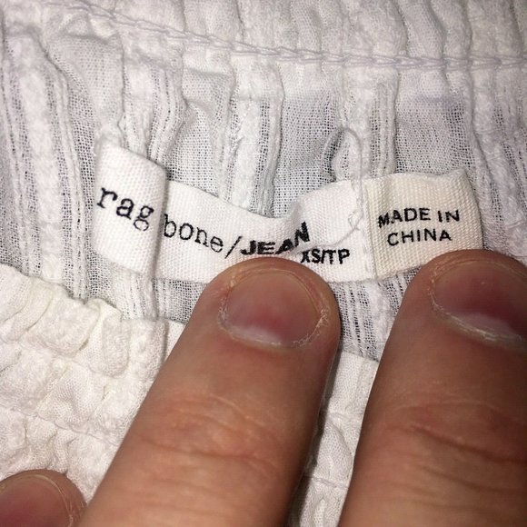 Rag & Bone Top Womens XS White Striped Cropped 100% Cotton 3/4 Sleeve Pullover - Picture 5 of 9